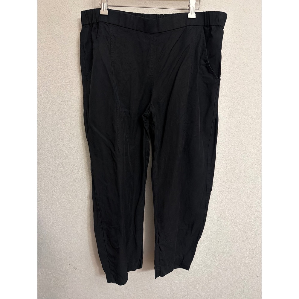 Eileen Fisher Tencel Linen Tapered Ankle Pants Black Elastic Waist Large